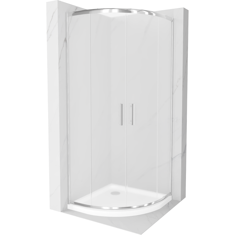 Mexen Rio cabina de ducha semicircular 90 x 90 cm, escarcha, cromo + plato de ducha Flat, blanco - 863-090-090-01-30-4110