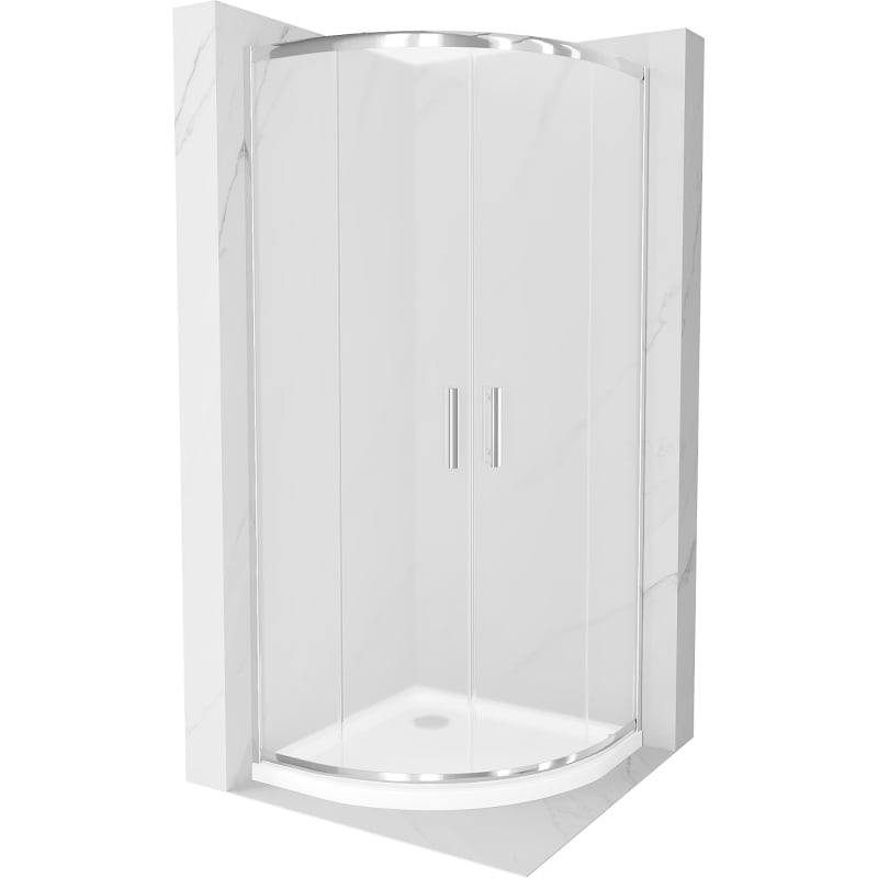 Mexen Rio polukružna tuš kabina 90 x 90 cm, mat, krom + Flat tuš kada, bijela - 863-090-090-01-30-4110