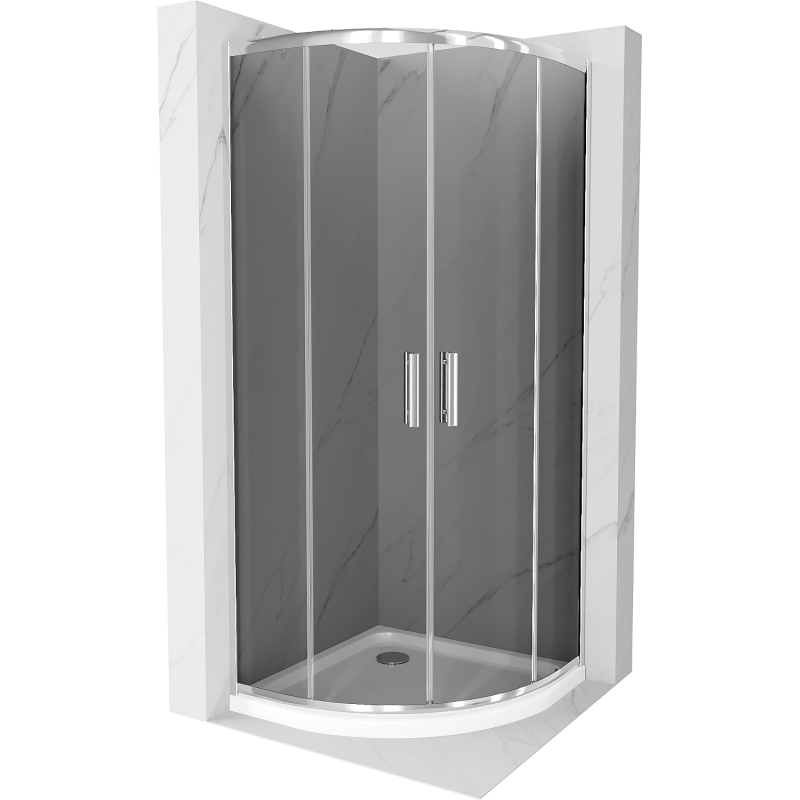 Mexen Rio douchecabine halfrond 80 x 80 cm, grafiet, chroom + Flat douchebak, wit - 863-080-080-01-40-4110
