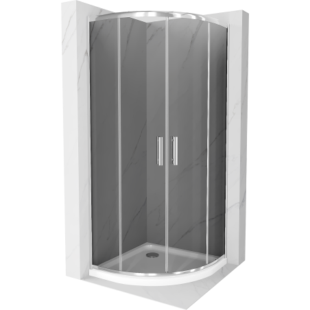 Mexen Rio cabine de douche semi-circulaire 80 x 80 cm, graphite, chrome + receveur Flat, blanc - 863-080-080-01-40-4110