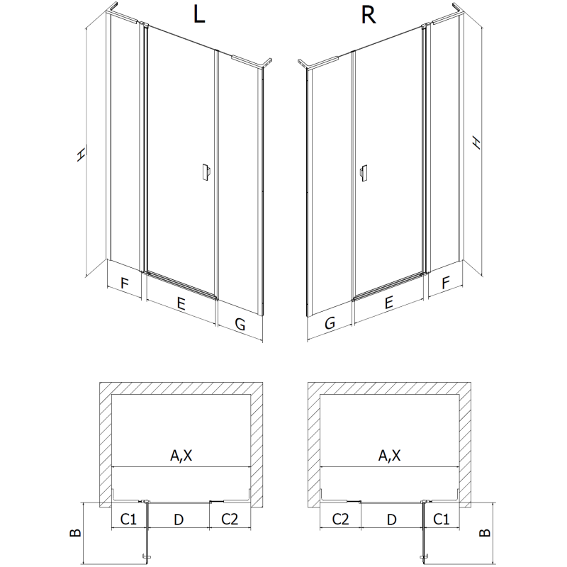 Mexen Mist L porta de duche pivotante 155 cm, transparente, cromada - 8A4L-155-001-01-00