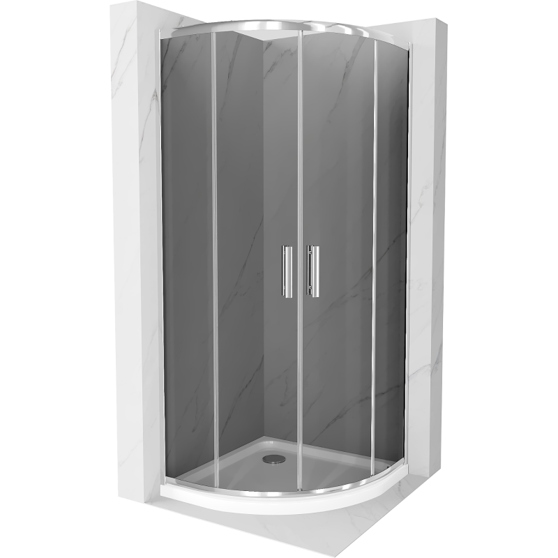 Mexen Rio cabine de duche semicircular 90 x 90 cm, grafite, cromado + base Flat, branco - 863-090-090-01-40-4110