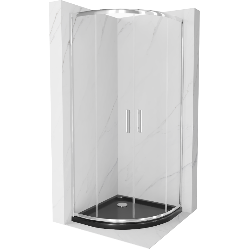 Mexen Rio halfronde douchecabine 80 x 80 cm, transparant, chroom + zwarte Flat douchebak - 863-080-080-01-00-4170