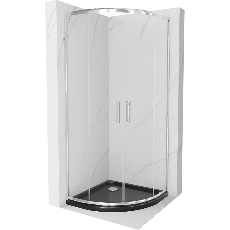 Mexen Rio kabina prysznicowa półokrągła 80 x 80 cm, transparent, chrom + brodzik Flat, czarny - 863-080-080-01-00-4170