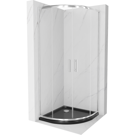 Mexen Rio cabine de douche semi-circulaire 80 x 80 cm, transparent, chrome + receveur Flat, noir - 863-080-080-01-00-4170