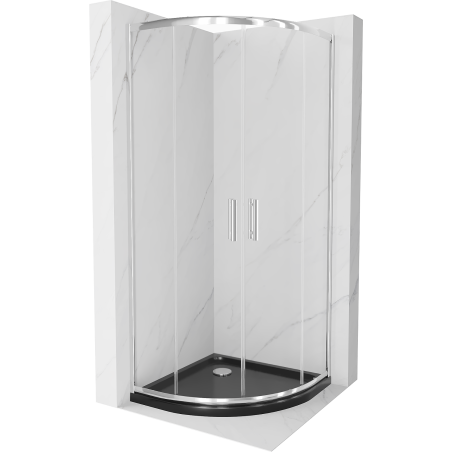 Mexen Rio douchecabine halfcirkel 90 x 90 cm, transparant, chroom + platte douchebak, zwart - 863-090-090-01-00-4170