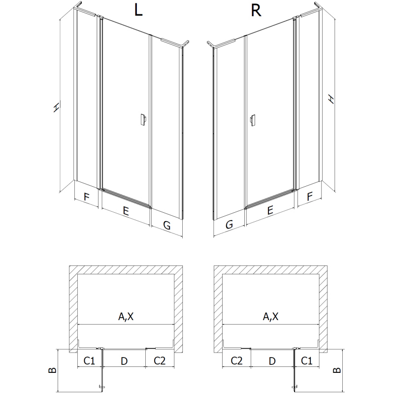 Mexen Mist L shower door pivot 145 cm, transparent, black - 8A4L-145-001-70-00