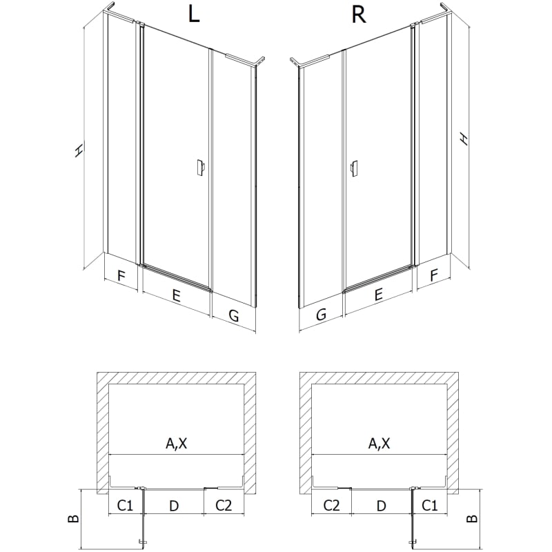 Mexen Mist L Lijeva preklopna tuš vrata 145 cm, crni okvir, crna - 8A4L-145-001-70-70-L