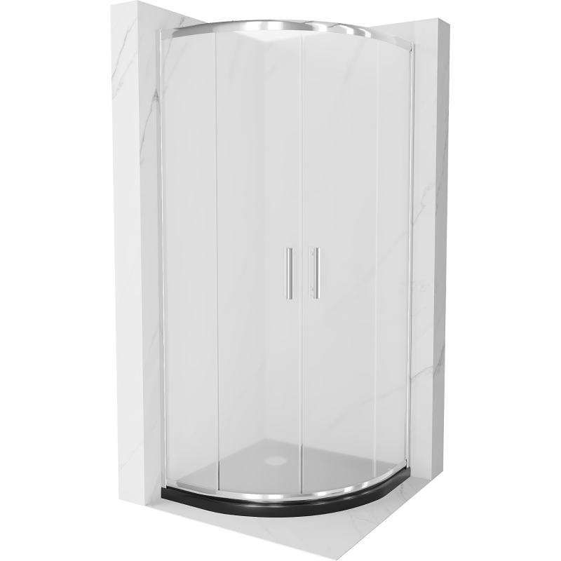 Mexen Rio cabine de douche semi-circulaire 90 x 90 cm, givré, chrome + receveur Flat, noir - 863-090-090-01-30-4170