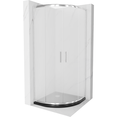 Mexen Rio cabina doccia semicircolare 90 x 90 cm, ghiacciato, cromo + piatto doccia Flat, nero - 863-090-090-01-30-4170