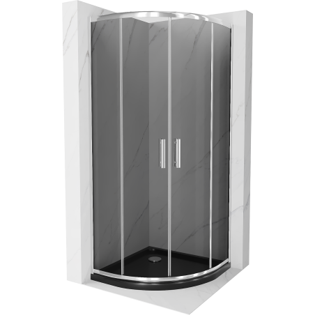 Mexen Rio douchecabine halfrond 80 x 80 cm, grafiet, chroom + Flat douchebak, zwart - 863-080-080-01-40-4170