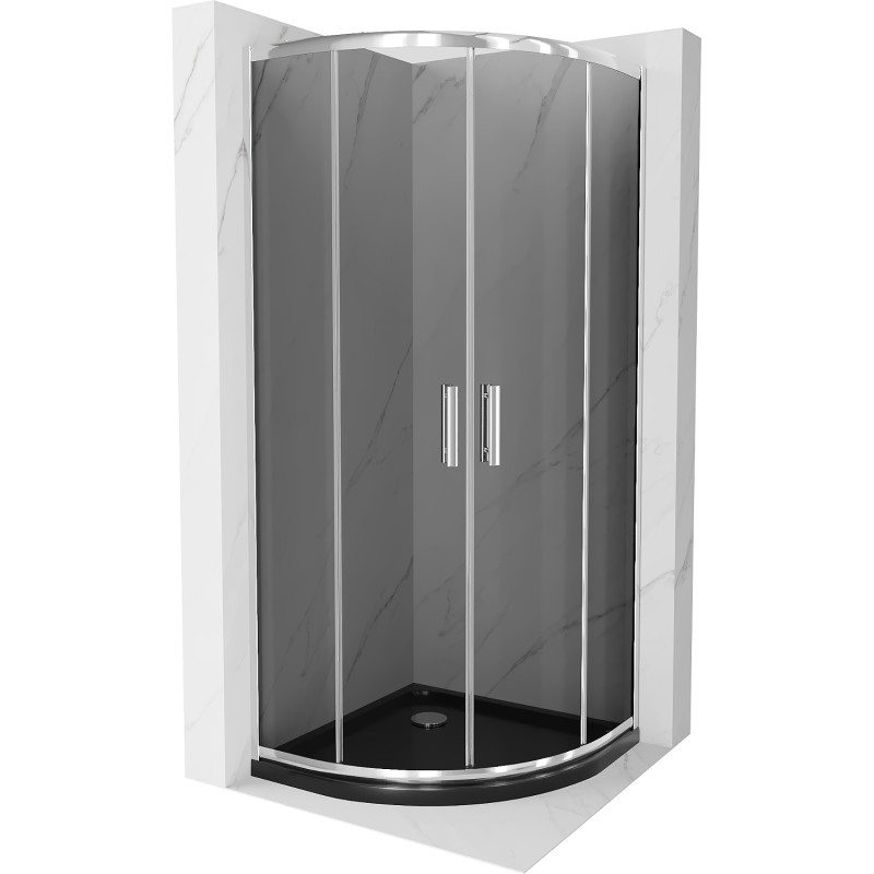 Mexen Rio 90 x 90 cm semicircular shower cabin, graphite, chrome + Flat tray, black - 863-090-090-01-40-4170