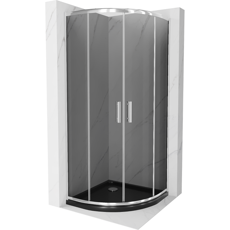 Mexen Rio puoliympyrän muotoinen suihkukoppi 90 x 90 cm, grafiitti, kromi + Flat-suihkuallas, musta - 863-090-090-01-40-4170