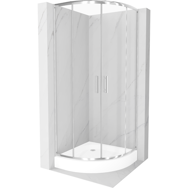 Mexen Rio halfcirkelvormige douchecabine 90 x 90 cm, transparant, chroom + Rio douchebak, wit - 863-090-090-01-00-4710