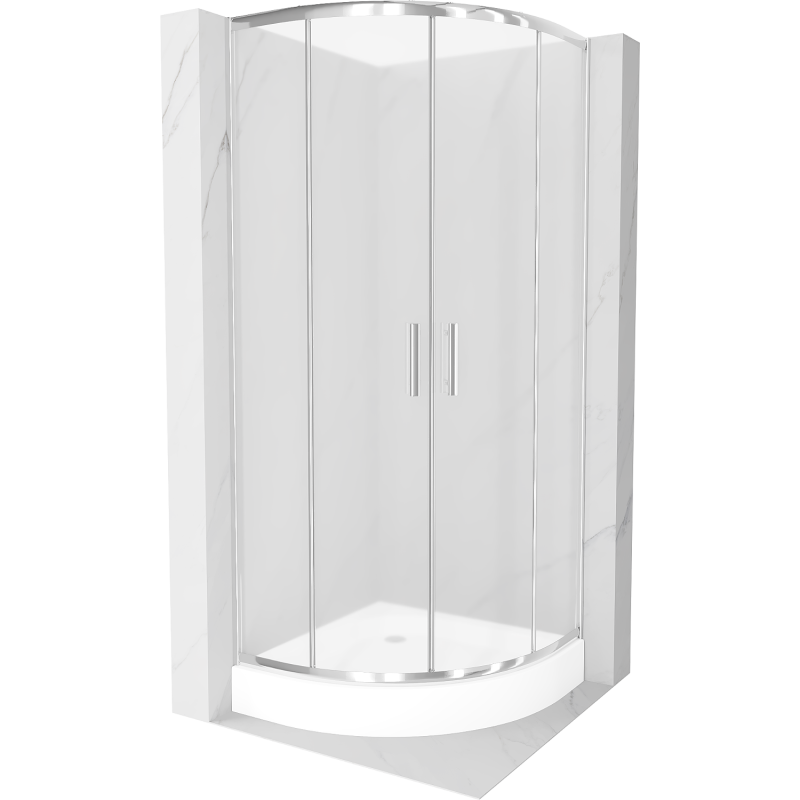 Mexen Rio puoliympyrän muotoinen suihkukaappi 80 x 80 cm, huurrettu, kromi + allas, valkoinen - 863-080-080-01-30-4710