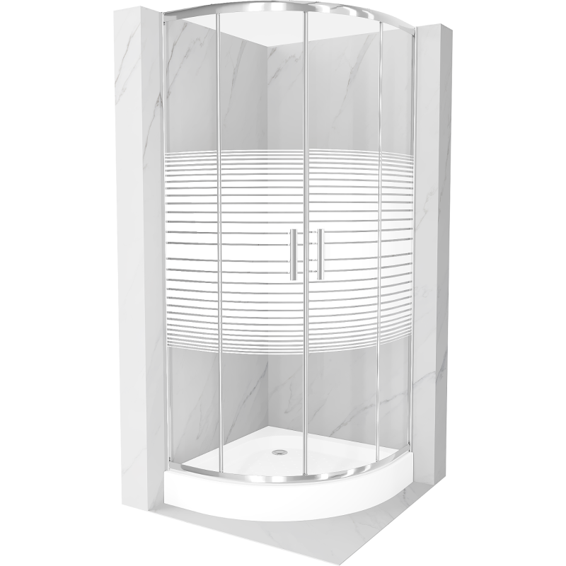 Mexen Rio cabine de douche semi-circulaire 70 x 70 cm, bandes blanches, chrome + receveur, blanc - 863-070-070-01-20-4710