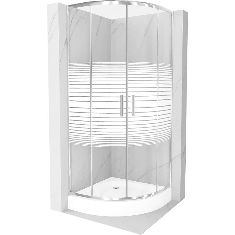 Mexen Rio cabine de duche semicircular 70 x 70 cm, faixas brancas, cromado + base de duche, branco - 863-070-070-01-20-4710