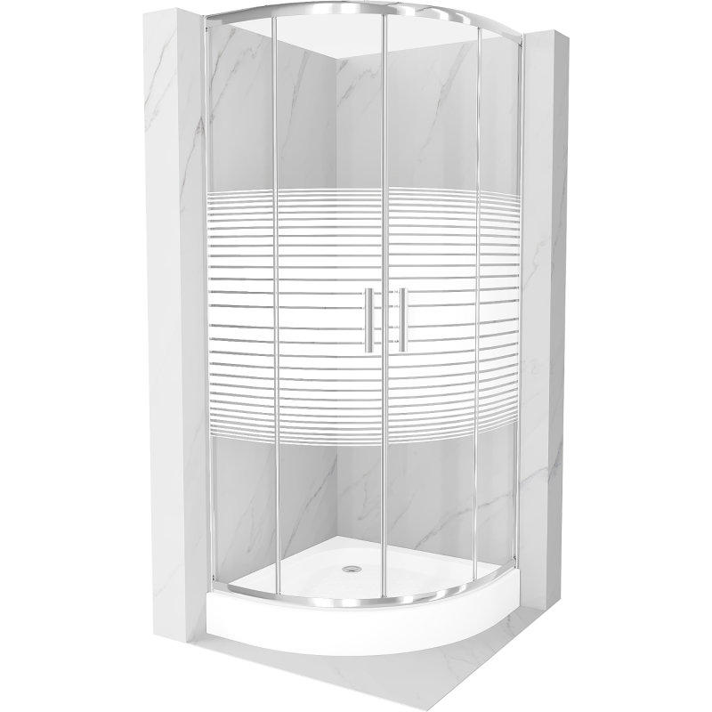 Mexen Rio Semi-Circular Shower Enclosure 70 x 70 cm, White Stripes, Chrome + Rio Tray, White - 863-070-070-01-20-4710
