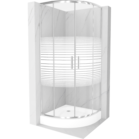 Mexen Rio cabine de duche semicircular 70 x 70 cm, faixas brancas, cromado + base de duche, branco - 863-070-070-01-20-4710