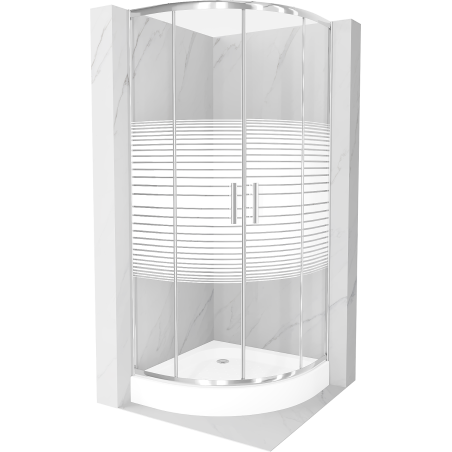 Mexen Rio kabina prysznicowa półokrągła 70 x 70 cm, pasy, chrom + brodzik Rio, biały - 863-070-070-01-20-4710