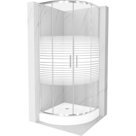 Mexen Rio halfronde douchecabine 80 x 80 cm, witte strepen, chroom + Rio douchebak, wit - 863-080-080-01-20-4710