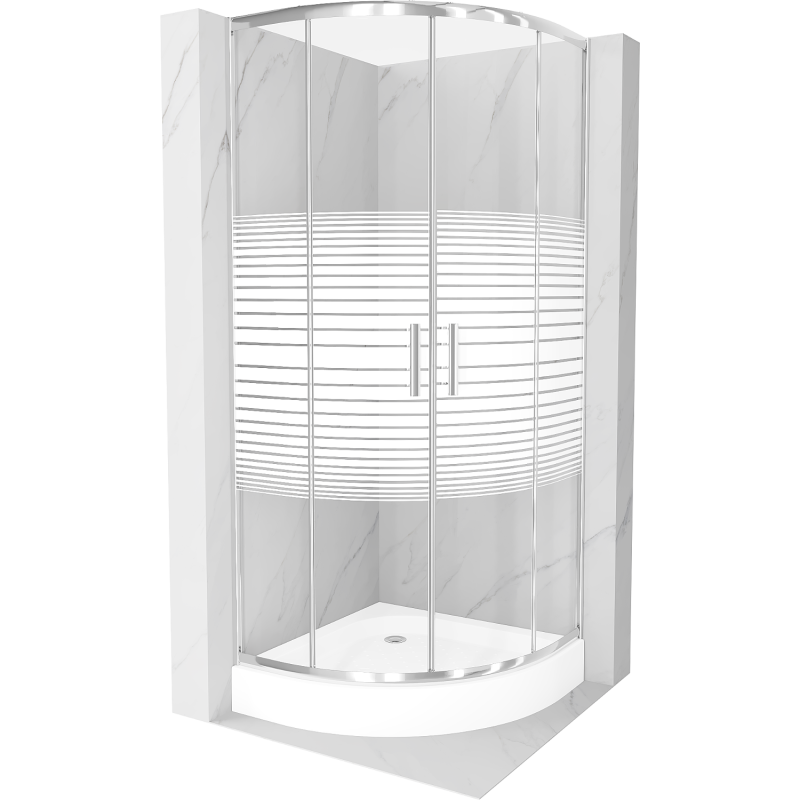 Mexen Rio cabine de douche semi-circulaire 90 x 90 cm, bandes blanches, chrome + receveur Rio, blanc - 863-090-090-01-20-4710