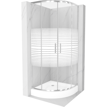 Mexen Rio cabine de douche semi-circulaire 90 x 90 cm, bandes blanches, chrome + receveur Rio, blanc - 863-090-090-01-20-4710