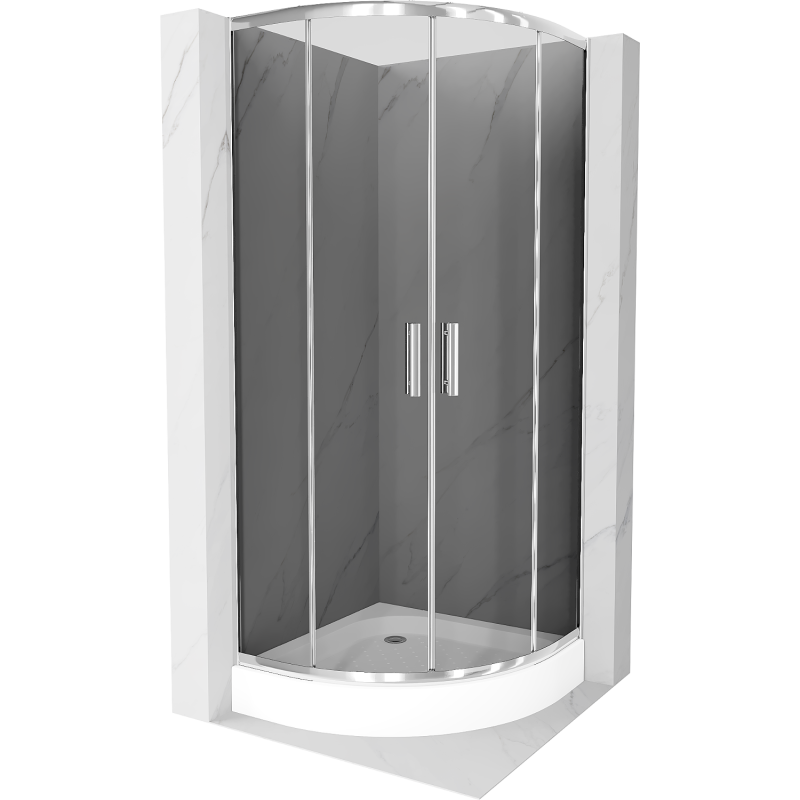 Mexen Rio halvcirkelformad duschkabin 80 x 80 cm, grafit, krom + duschkar, vit - 863-080-080-01-40-4710