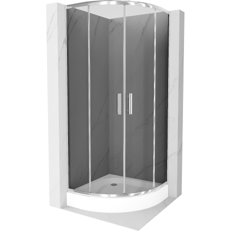 Mexen Rio semi-circular shower enclosure 80 x 80 cm, graphite, chrome + Rio shower tray, white - 863-080-080-01-40-4710