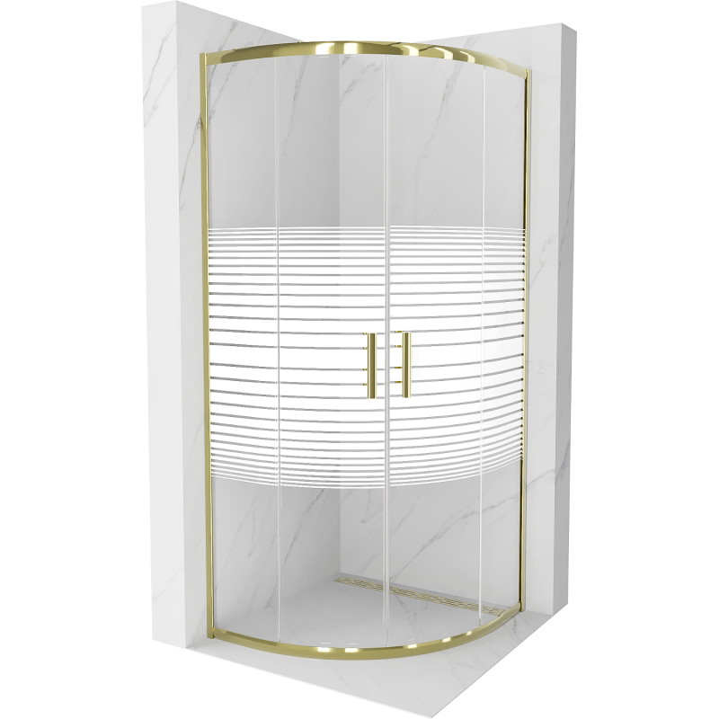 Mexen Rio cabina doccia semicircolare 70 x 70 cm, righe bianche, dorata - 863-070-070-50-20