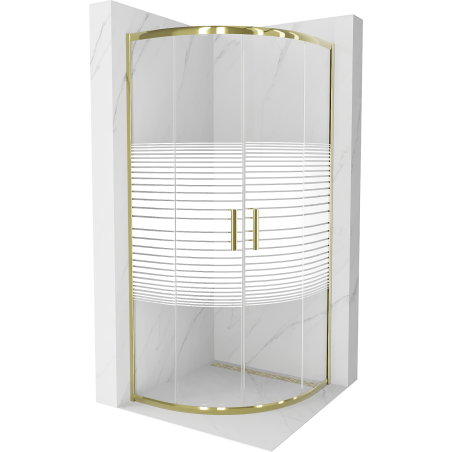 Mexen Rio cabina de ducha semicircular 70 x 70 cm, franjas blancas, dorada - 863-070-070-50-20