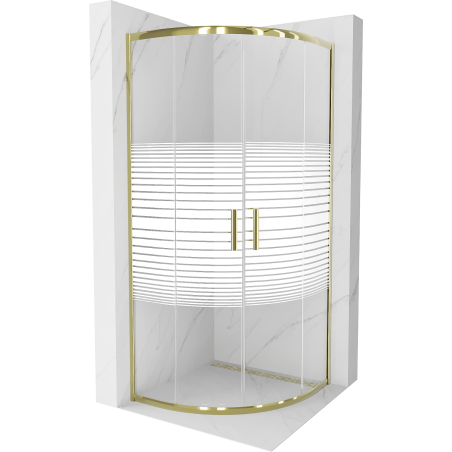 Mexen Rio halfronde douchecabine 70 x 70 cm, witte strepen, goud - 863-070-070-50-20
