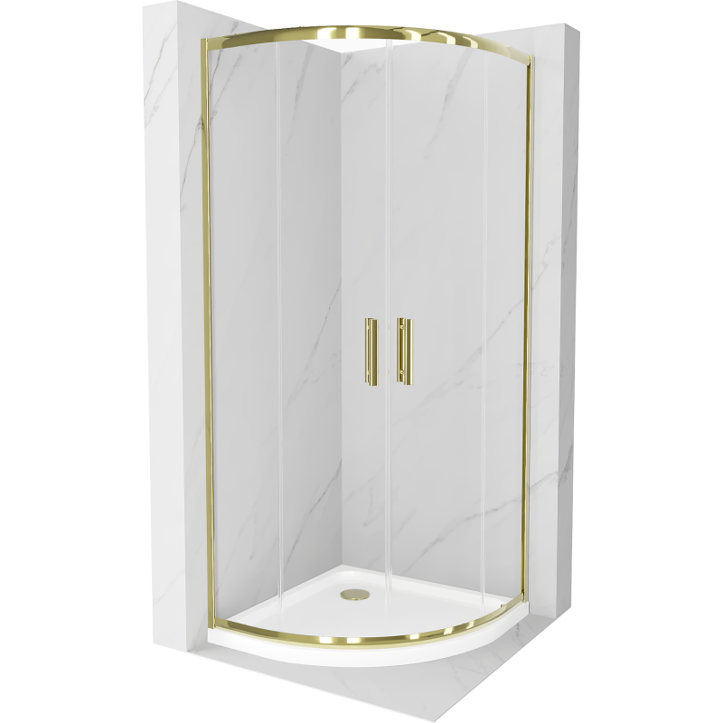 Cabine de douche semi-circulaire Mexen Rio 80 x 80 cm, transparent, dorée + receveur Flat, blanc - 863-080-080-50-00-4110G