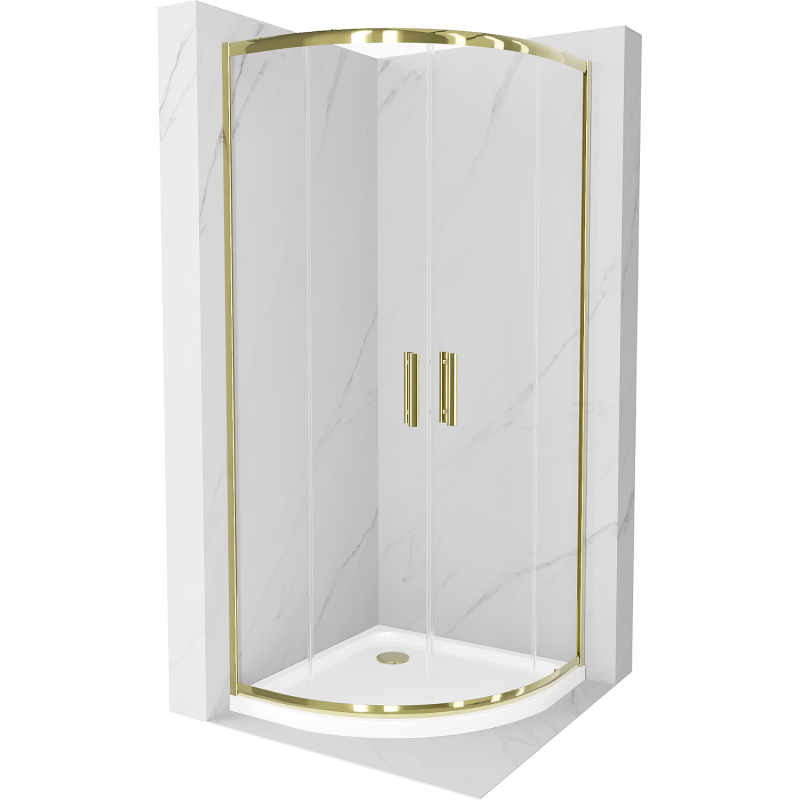 Mexen Rio halbrunde Duschkabine 80 x 80 cm, transparent, gold + Flache Duschwanne, weiß - 863-080-080-50-00-4110G
