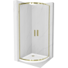 Cabine de douche semi-circulaire Mexen Rio 80 x 80 cm, transparent, dorée + receveur Flat, blanc - 863-080-080-50-00-4110G