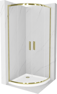Mexen Rio cabine de douche semi-circulaire 80 x 80 cm, transparente, or + receveur Flat, blanc - 863-080-080-50-00-4110G