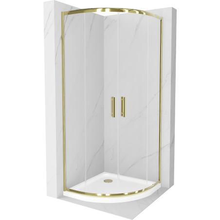 Mexen Rio Duschkabine halbkreisförmig 90 x 90 cm, transparent, gold + Flat Duschwanne, weiß - 863-090-090-50-00-4110G