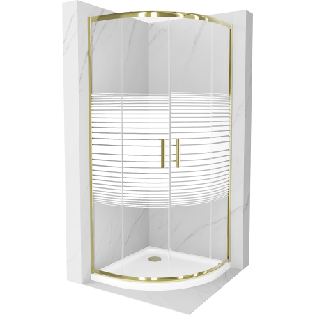 Mexen Rio semi-circular shower cabin 80 x 80 cm, white stripes, gold + Flat tray, white - 863-080-080-50-20-4110G