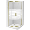 Mexen Rio semi-circular shower cabin 80 x 80 cm, white stripes, gold + Flat tray, white - 863-080-080-50-20-4110G