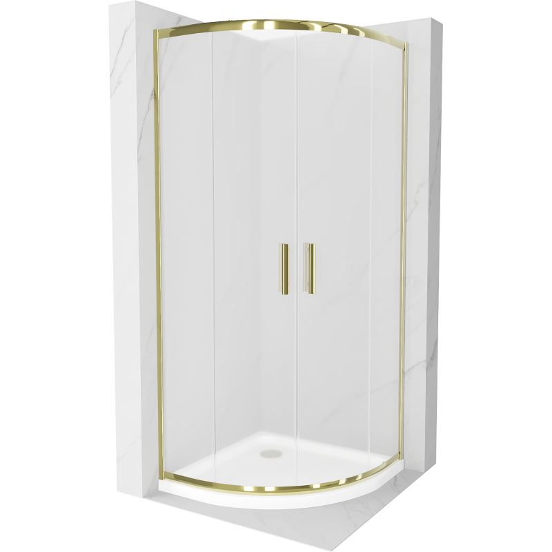 Mexen Rio douchecabine halfrond 80 x 80 cm, matglas, goud + Flat douchebak, wit - 863-080-080-50-30-4110G