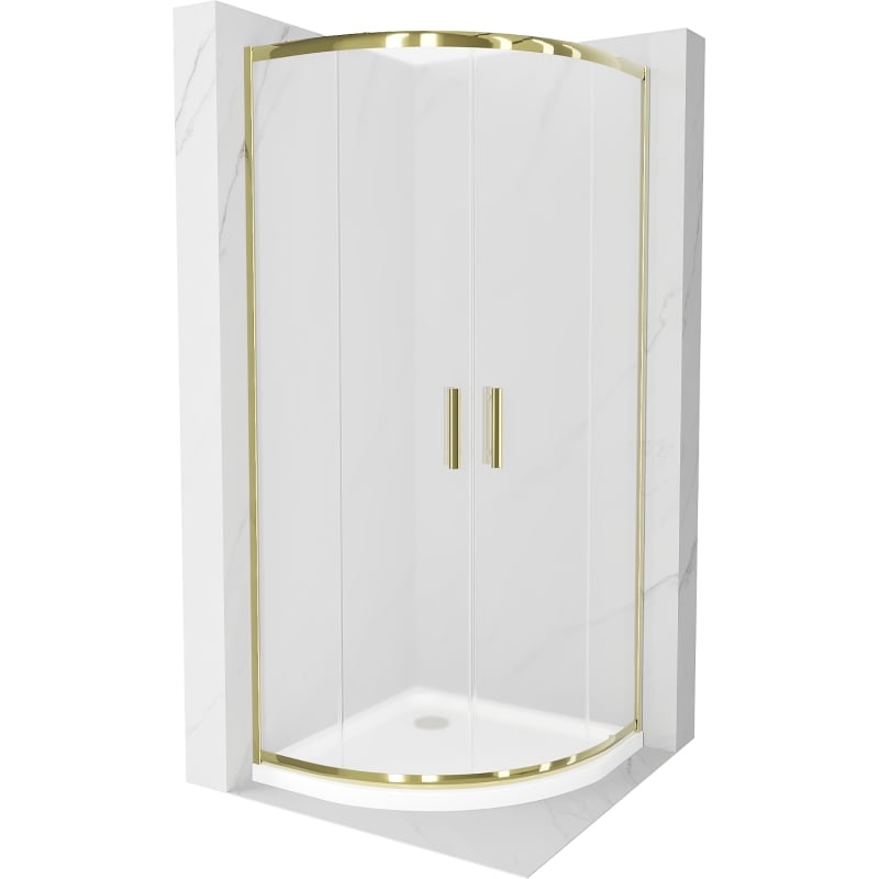 Mexen Rio semi-circular shower cabin 80 x 80 cm, frosted, gold + Flat shower tray, white - 863-080-080-50-30-4110G