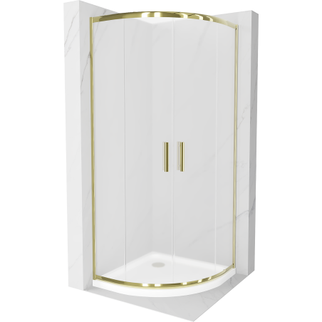 Mexen Rio cabine de douche semi-circulaire 80 x 80 cm, givrée, or + receveur Flat, blanc - 863-080-080-50-30-4110G