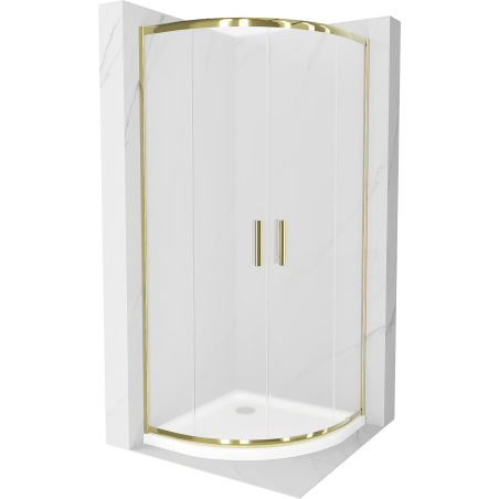 Mexen Rio douchecabine halfrond 80 x 80 cm, matglas, goud + Flat douchebak, wit - 863-080-080-50-30-4110G