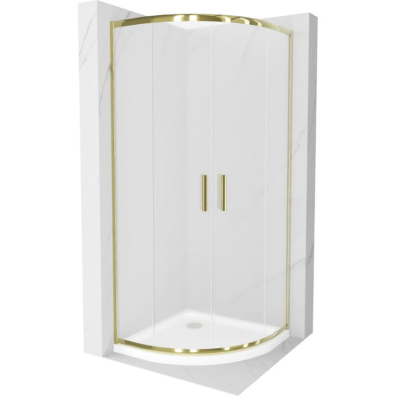 Mexen Rio cabine de douche semi-circulaire 90 x 90 cm, dépoli, or + receveur Flat, blanc - 863-090-090-50-30-4110G