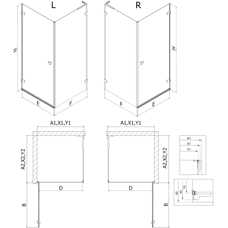Mexen Lunar-B L cabina de ducha abatible derecha 100 x 80 cm, transparente, dorada - 832L-100-080-50-00-P