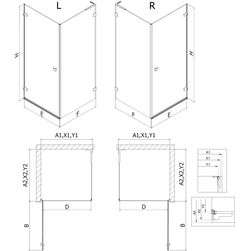 Mexen Lunar-B L Duschkabine schwenkbar links 85 x 80 cm, transparent, schwarz - 832L-085-080-70-00-L