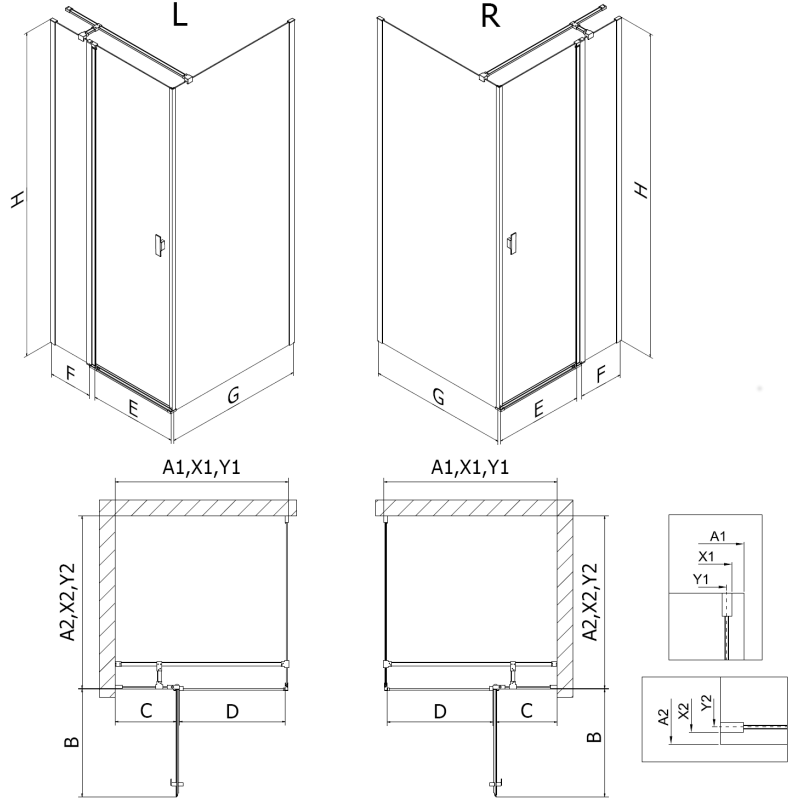 Mexen Mist T cabine de duche de abrir 105 x 95 cm, transparente, ouro escovado - 8A4T-105-095-55-00