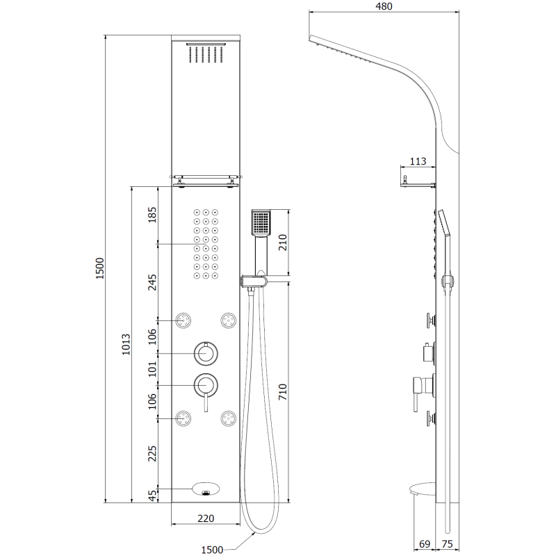 Mexen Adrox shower panel with spout, chrome - 7613-04-00