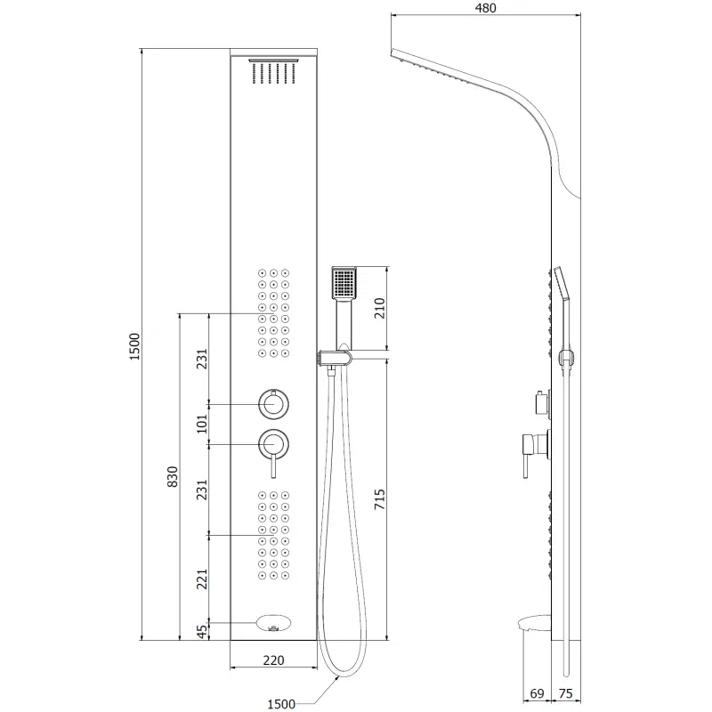Mexen Ardo Duschpaneel mit Auslauf, schwarz - 7617-04-70