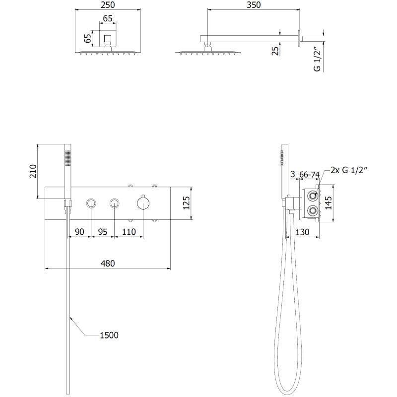 Mexen Azul inbouw douche set, zwart - 7629-03-70